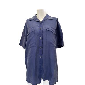Louise Paris women’s vintage 90s dusty blue 100% silk button up blouse M natural